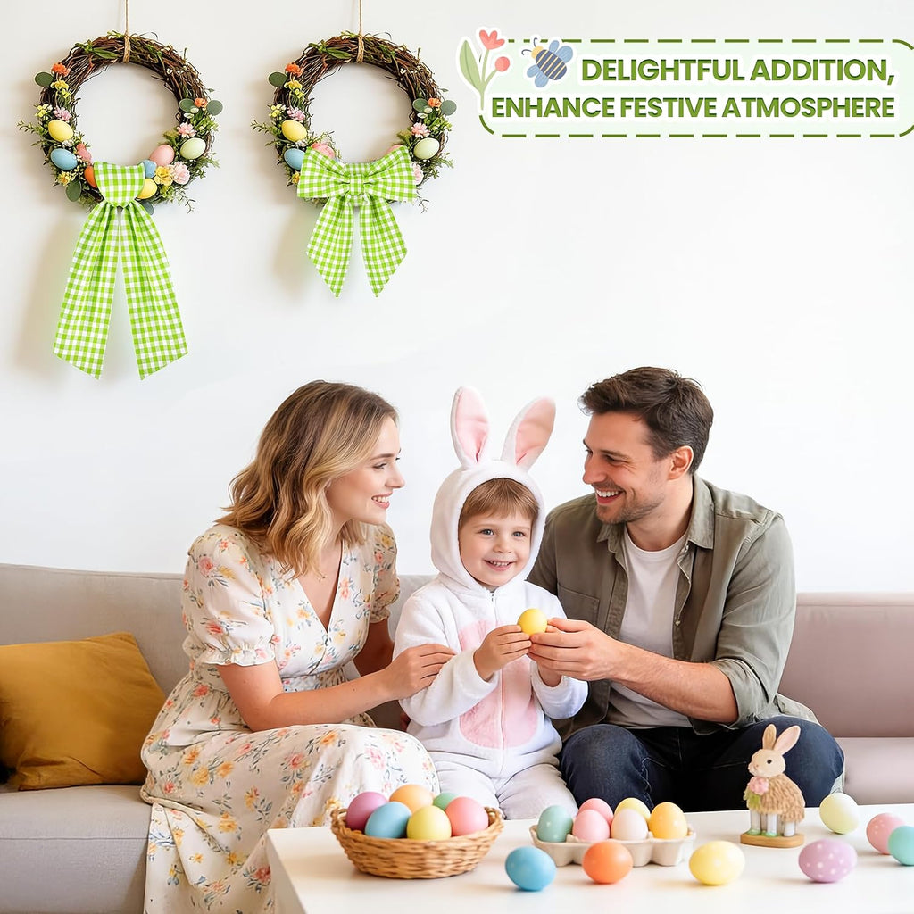 Spring Wreath Sash, 56 Inch Green and White Plaid Front Door Wreath Sash for Holiday Indoor Outdoor Decorations, 1 Pcs