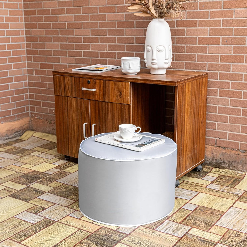 Multipurpose Outdoor Ottoman for Patio 20x14 Inches, Backyard, Additional Seating, Footrest, Side Table,Outdoor Patio Bean Bag Ottoman (Light Gray, Round)
