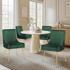 adochr Velvet Dining Chairs Set of 2, Modern Upholstered Kitchen Chair with Pull Handle & Pleated Back, Mid Century Accent Chair with Gold Metal Legs for Vanity,Dining,Kitchen,Living Room, Green