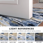 Abstract Washable Runner Rug 2x6 Runners for Hallways, Non-Slip Kitchen Runner Printed Faux Wool Entryway Runners Indoor, Soft Thin Floor Carpet for Entry Bedroom, Navy Blue Multi