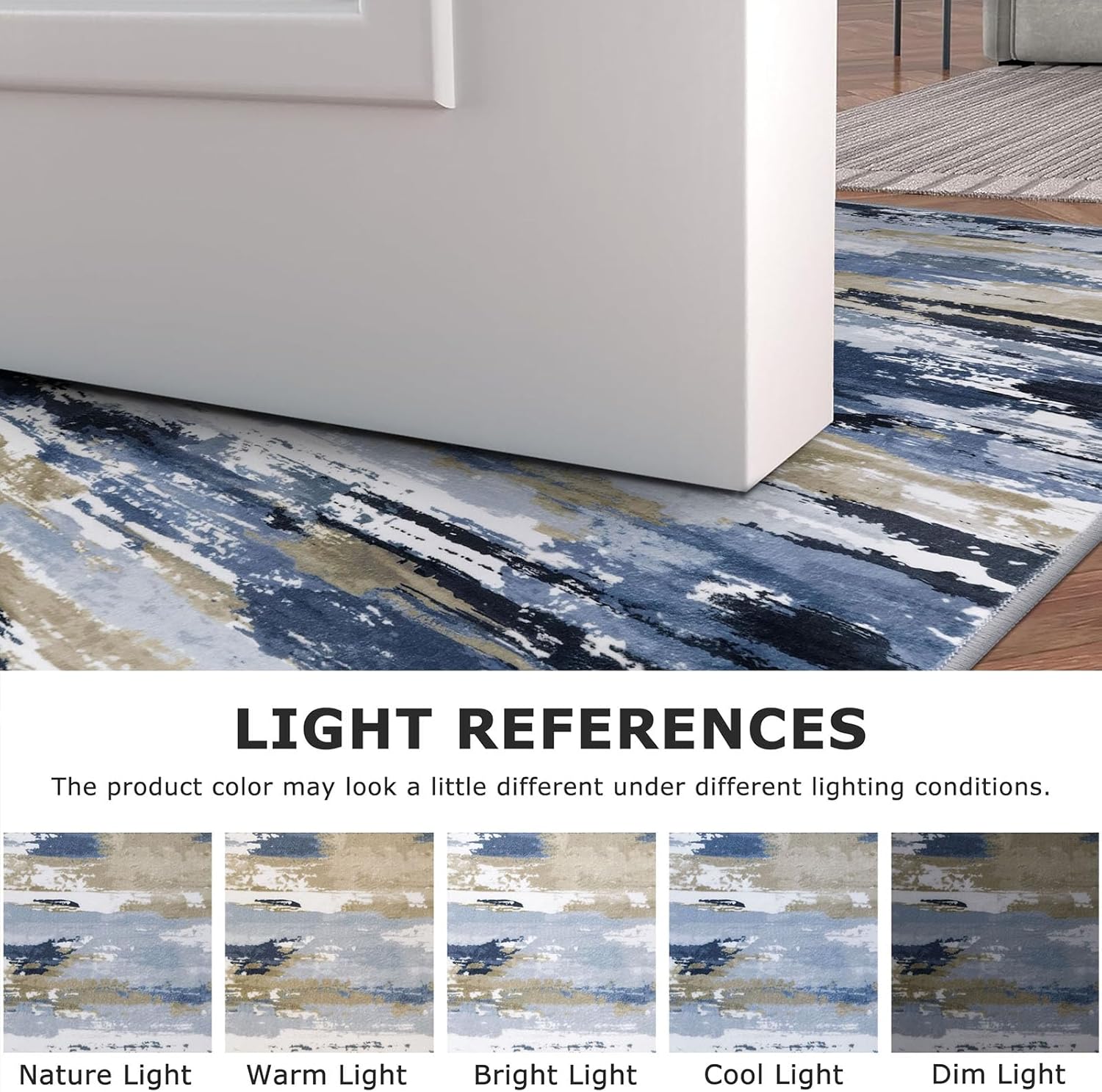 Abstract Washable Runner Rug 2x6 Runners for Hallways, Non-Slip Kitchen Runner Printed Faux Wool Entryway Runners Indoor, Soft Thin Floor Carpet for Entry Bedroom, Navy Blue Multi