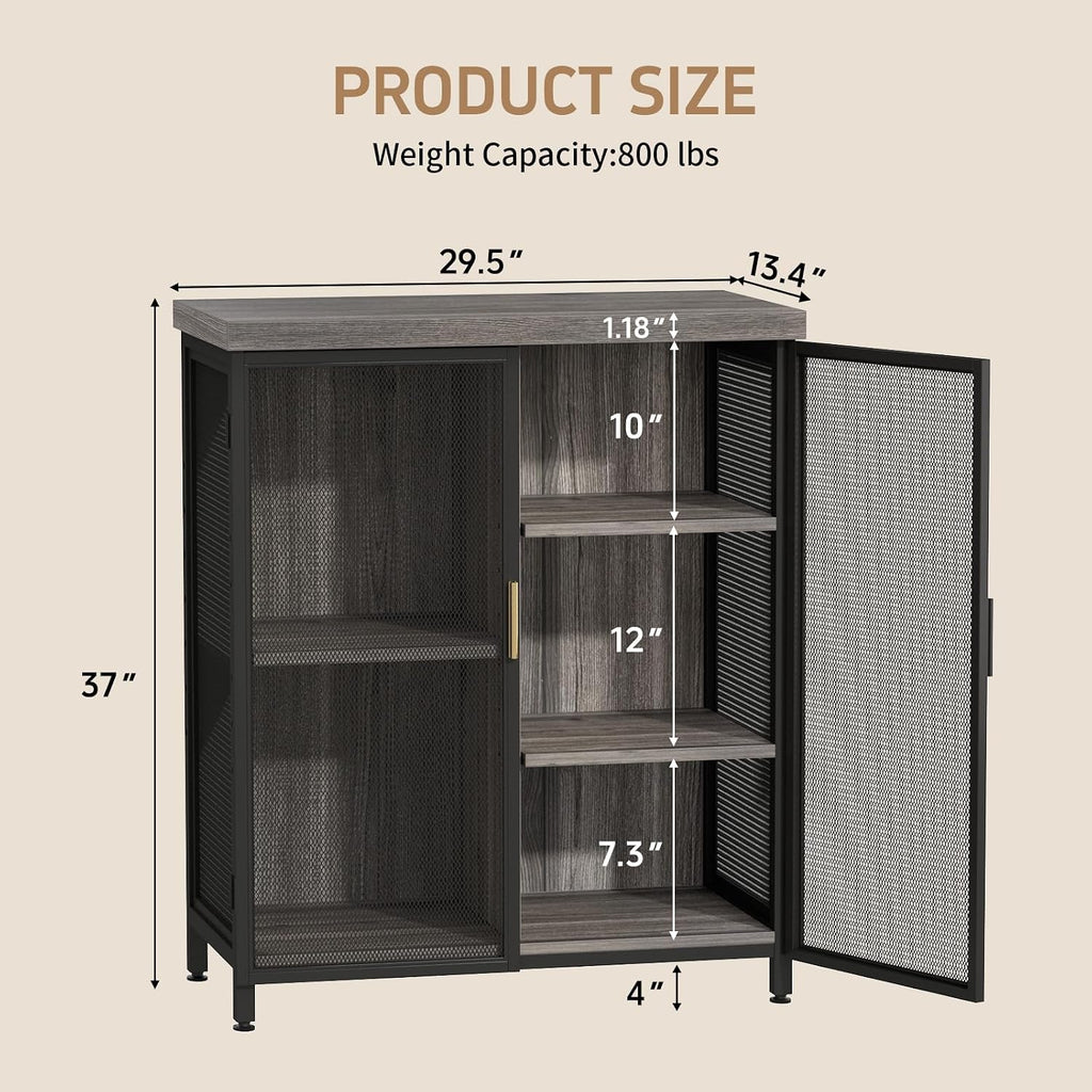 Coffee Bar Cabinet with Adjustable Shelves,Liquor Cabinet with Wire Mesh Doors,Space-Saving Buffet Cabinet, for the Kitchen, Dining Room, and Living Room, Gray