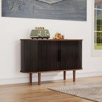 47" Modern Buffet Cabinet with Charging Station, Mid-Century Fluted Sideboard Table, Rounded Console with Storage & USB/Type-C Ports for Dining Room Kitchen Coffee Bar, Black