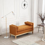 Ottoman Bench,End of Bed Bench with Wood Legs & Bolster Pillows,Upholstered Bench for Bedroom, Living Room, Entryway,53.5" W, Navy (Caramel)
