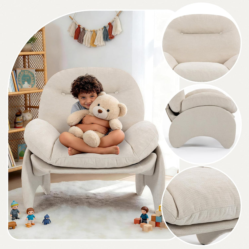 Funny Crab Design Novelty Accent Chair for Adults Teens, Soft Chenille Fabric Unique Animal Themed Kids Sofa, Cute Lounger for Bedroom, Living Room, Dorm, Apartment (Beige)