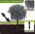 Artificial Plants Bushes for Outdoors, 2 Pack 25.6" Faux Topiary Ball Trees Lavender Plants with Stakes/Spikes for Outside, UV Resistant Fake Greenery for Front Porch, Garden, Yard (Purple, Green )