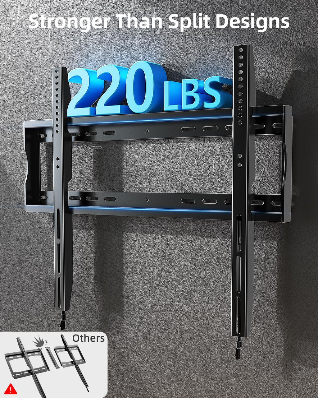 HOME VISION Heavy Duty TV Wall Mount for 42–100" TVs, Fits TCL & Samsung 98" TVs, 2mm One-Piece Solid Steel, Holds 220 lbs, Max VESA 600×600mm, Fits 16/18/24" Studs, Ultra Slim Fixed TV Mount, HV8602