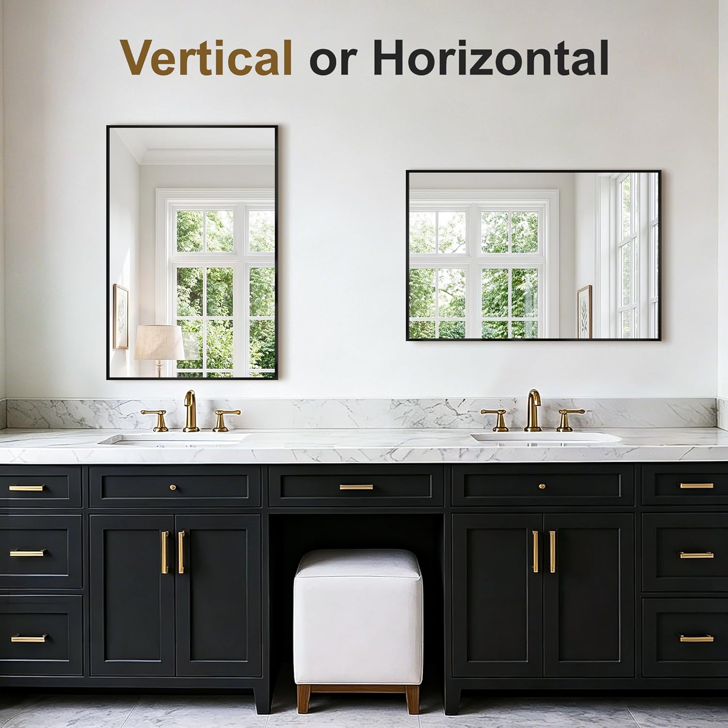 Bathroom Vanity Mirror for Wall, 30x20 Matte Black Bathroom Mirror, Shatterproof Tempered Glass Rectangle Wall Mounted Bathroom Mirrors for Over Sink, Bedroom, Living Room, Entryway