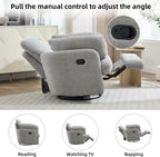 CANMOV Swivel Rocker Recliner, Manual Recliner Chair for Adults, Nursery Glider Rocking Chair with 2 Bolster Pillows and Hidden Storage, Light Grey