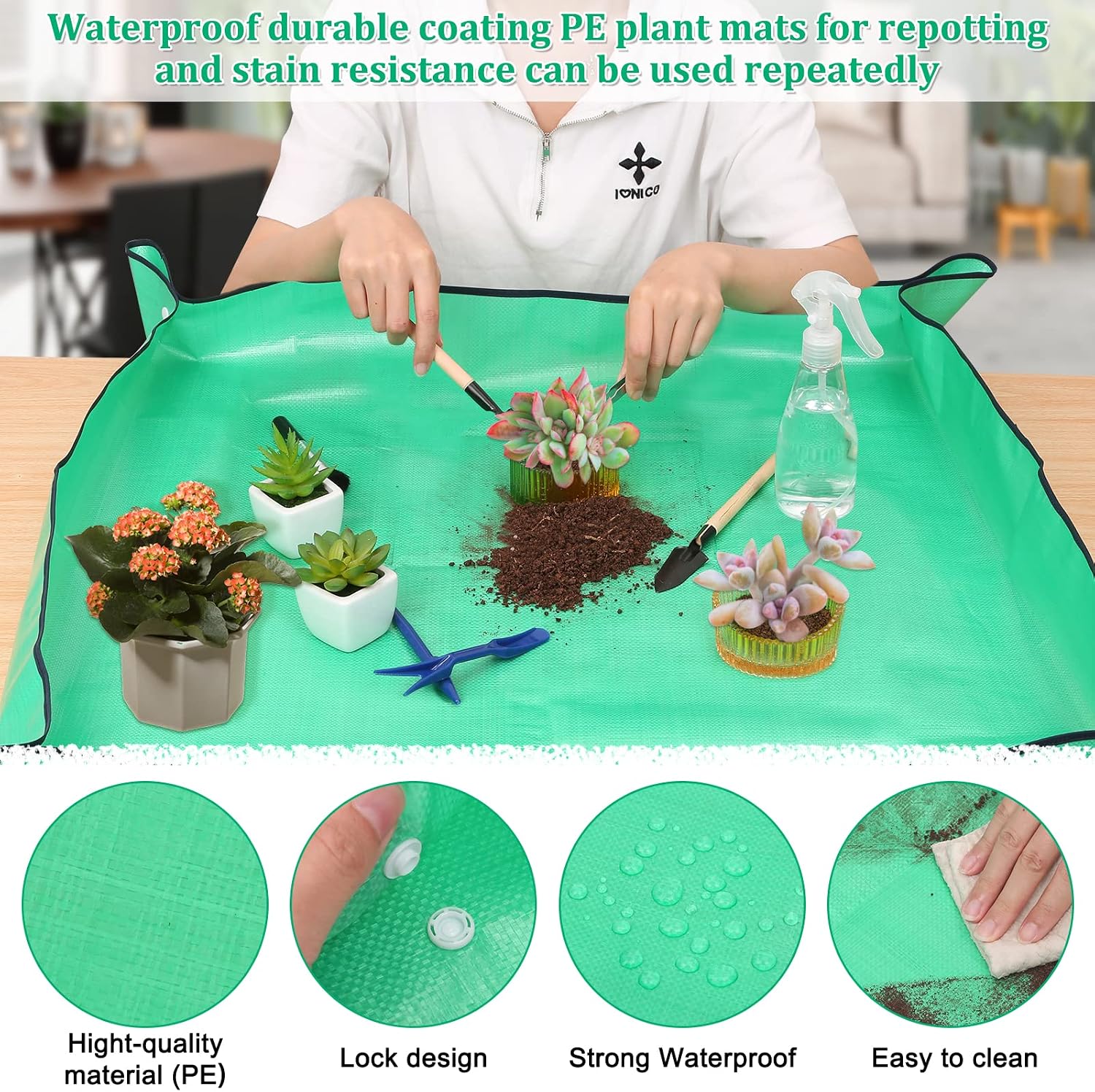 Plant Repotting Mat for Garden, 2 Pcs Waterproof Potting Mat Foldable Indoor Plant Mats Portable Square Gardening Mat Potting Tray with 6 Pcs Mini Garden Tools Set for Plant Lovers Gardening Gifts