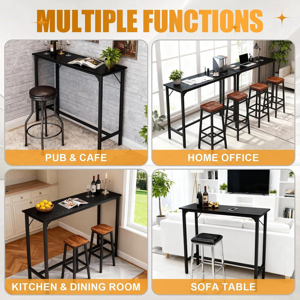 Karl home 43" Rectangular Bar Table, High Top Counter Height Table with Sturdy Metal Legs and Triangular Support, for Small Space, Dining & Kitchen, Home, Easy Assembly, Black