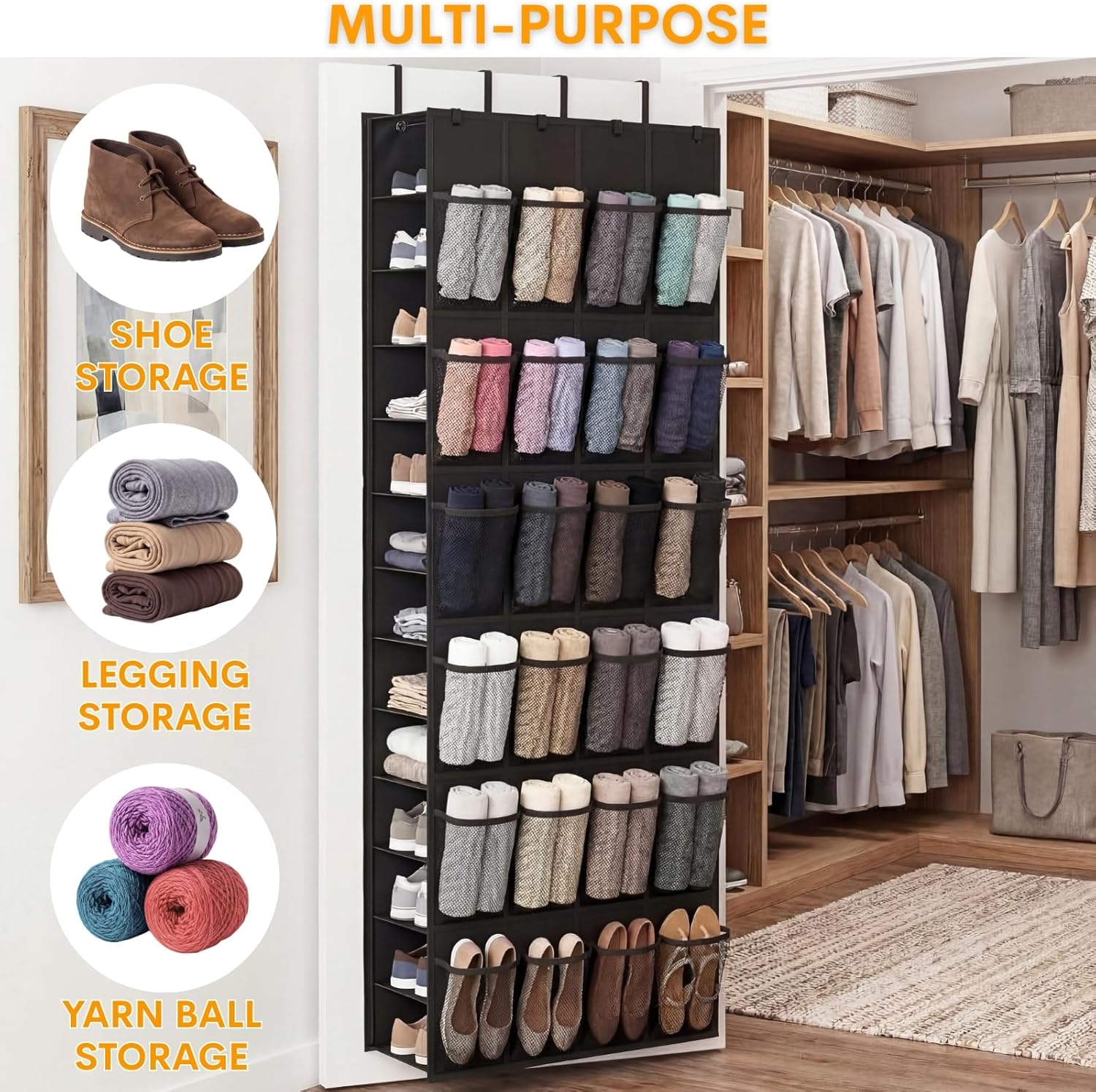 40-50 Pairs Over the Door Shoe Organizer, Large Double-Sided Pockets Hanging Shoe Rack, Space-Saving Closet Door Organizer Fits Boots,Sneakers or Larger Shoes,Shoe Storage for Bedroom, Closet,Entryway