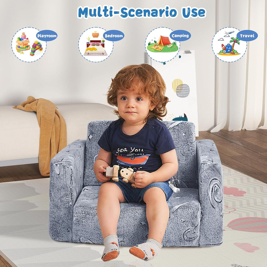 inhand Toddler Chair Comfy,2-in-1 Soft Toddler Couch Fold Out for Kids,Convertible Sofa to Lounger,Gift for Girls and Boys Birthday,Space,Medium