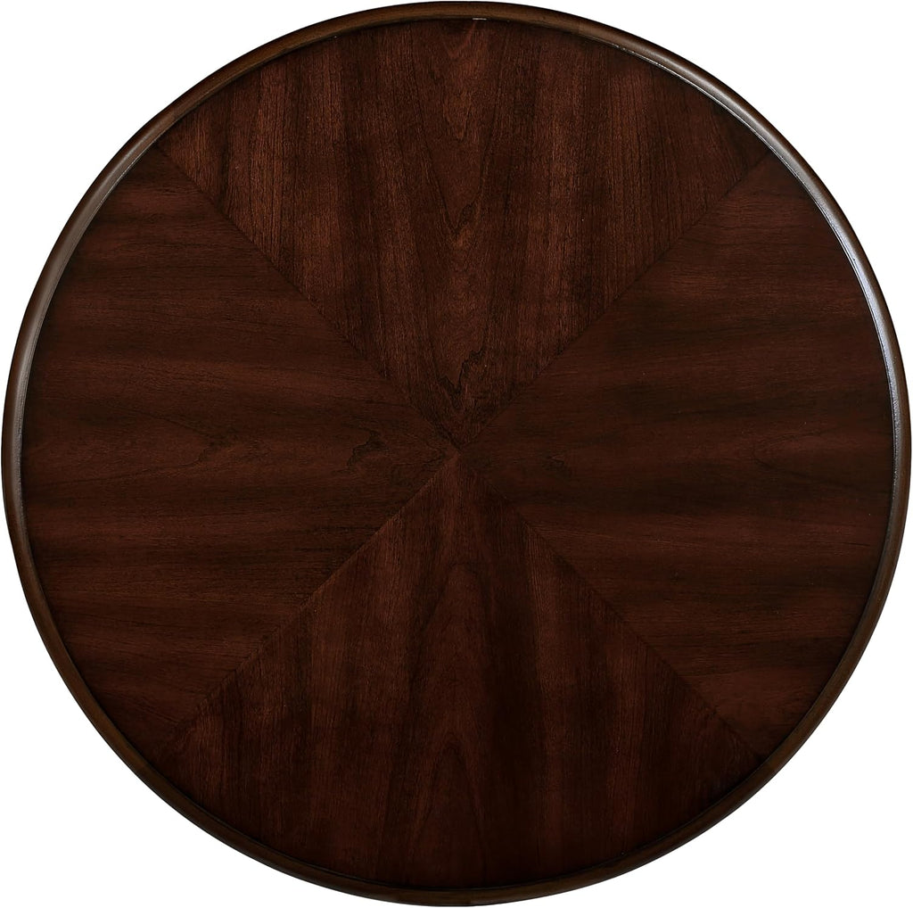 22'' Retro Round End Table,Solid Wood Sofa Side Table with Shelf,Living Room Corner Table Easy Assemble,Cherry