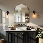 CIRCUMI Arched Wall Mirror 24"x30", Black Metal Frame with Tempered Glass, Large Size Mirror for Bathroom, Over Sink, Living Room, Entryway, Shatterproof & Crystal Clear Black Arched Mirror
