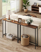 VASAGLE BARNET Collection - Console Table, Thin Narrow Entryway Doorway Table, One Piece Top, for Hallway Bedroom, Steel Frame, Modern, 1 Tier, Rustic Brown and Ink Black ULNT035KD01S