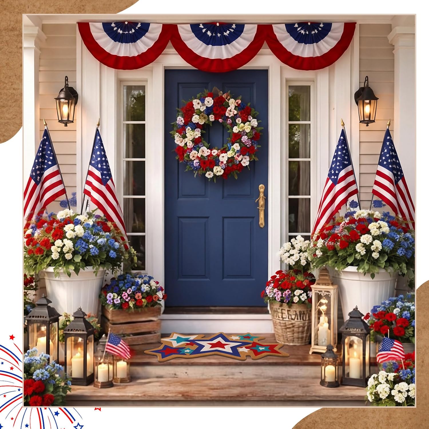 Dunzy 4th of July Coir Doormat Patriotic Star Doormats Outdoor American Coir Cookie Door Mats 250th Anniversary Non Slip Mats for Indoor Outdoor Bedroom Living Room Bathroom Holiday Decor 30 x 18 Inch