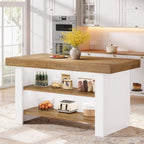 Tribesigns 55-Inch Kitchen Island with Storage, Farmhouse Center Island Table for Kitchen, Dining Room, Living Room (1, Brown and White)