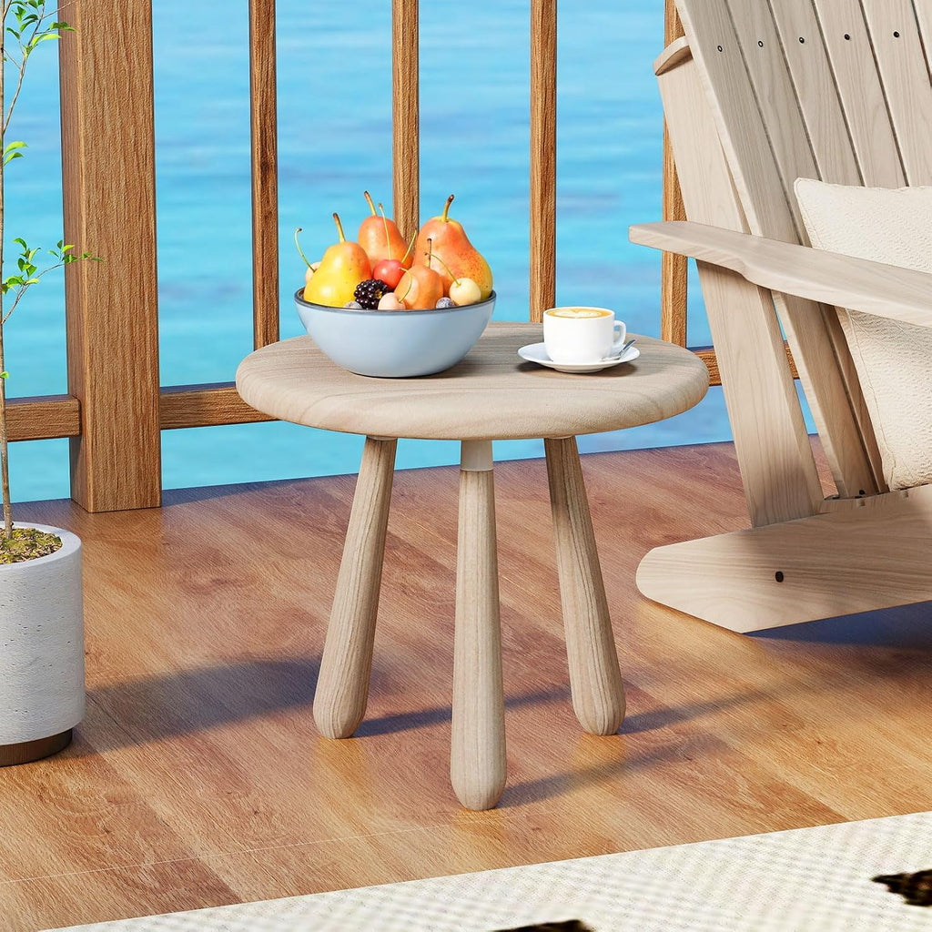 Tangkula Mahogany Wood Side Table, 18” Round Small Accent End Table with Thickened Board & Solid Wood Support Legs, for Bedroom, Porch, Balcony, Natural