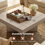 ModernMate 33.4 Inches Square Coffee Table for Living Room, Wood Center Table with a Large Tabletop and Wooden Pedestal Base for Apartments, Easy Assembly, Rectangle, White Oak Gray