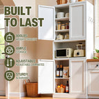 AQY Kitchen Pantry Cabinet,72" White Pantry Cabinet 3-Tier Adjustable Shelves 4 Doors, Freestanding Cupboard with Microwave Stand, Metal Cabinet with Handle for Living Room Kitchen Assembly Required