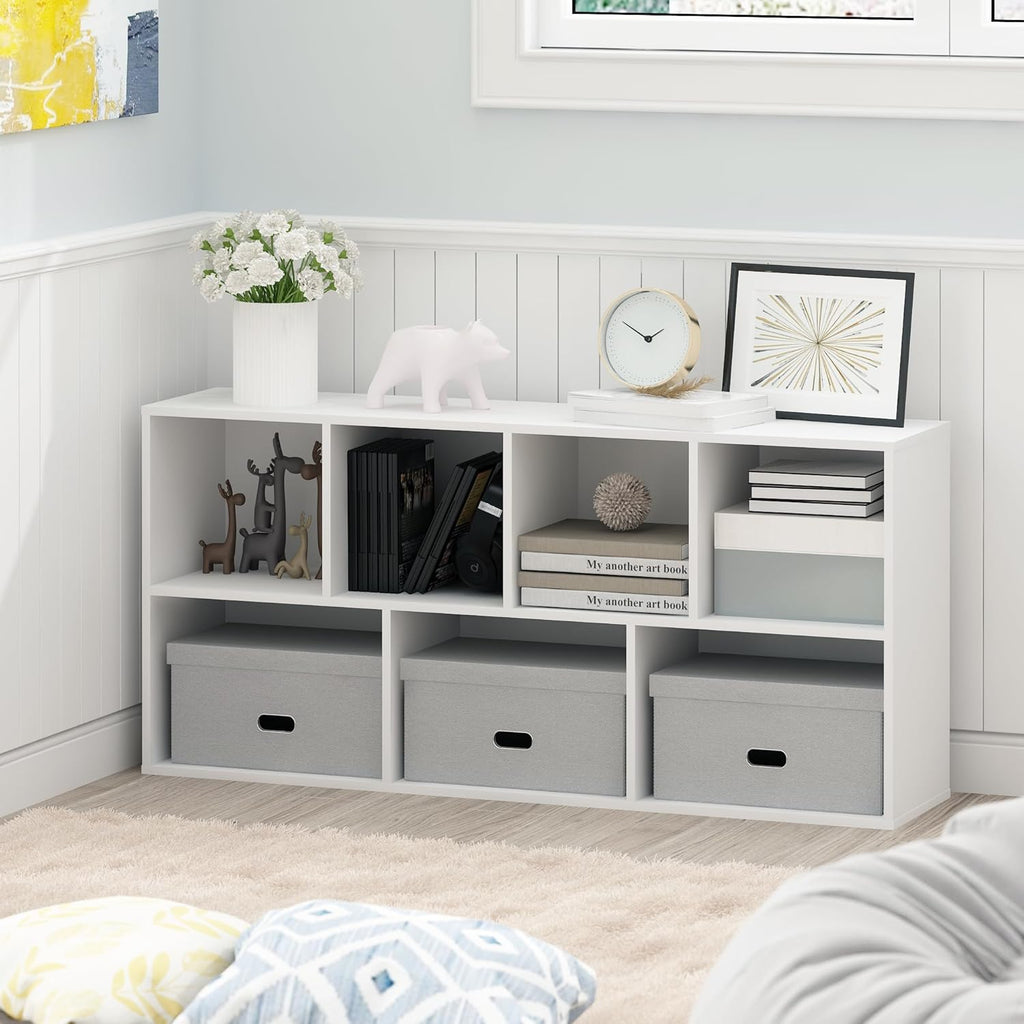 Furinno LUDER Book Shelf, 7-Cube Bookshelf, Bookcase with Open Shelves, 9.4 x 19.5 x 41.7, Easy Assembly, for Living Room, Bedroom, Home Office, Plain White