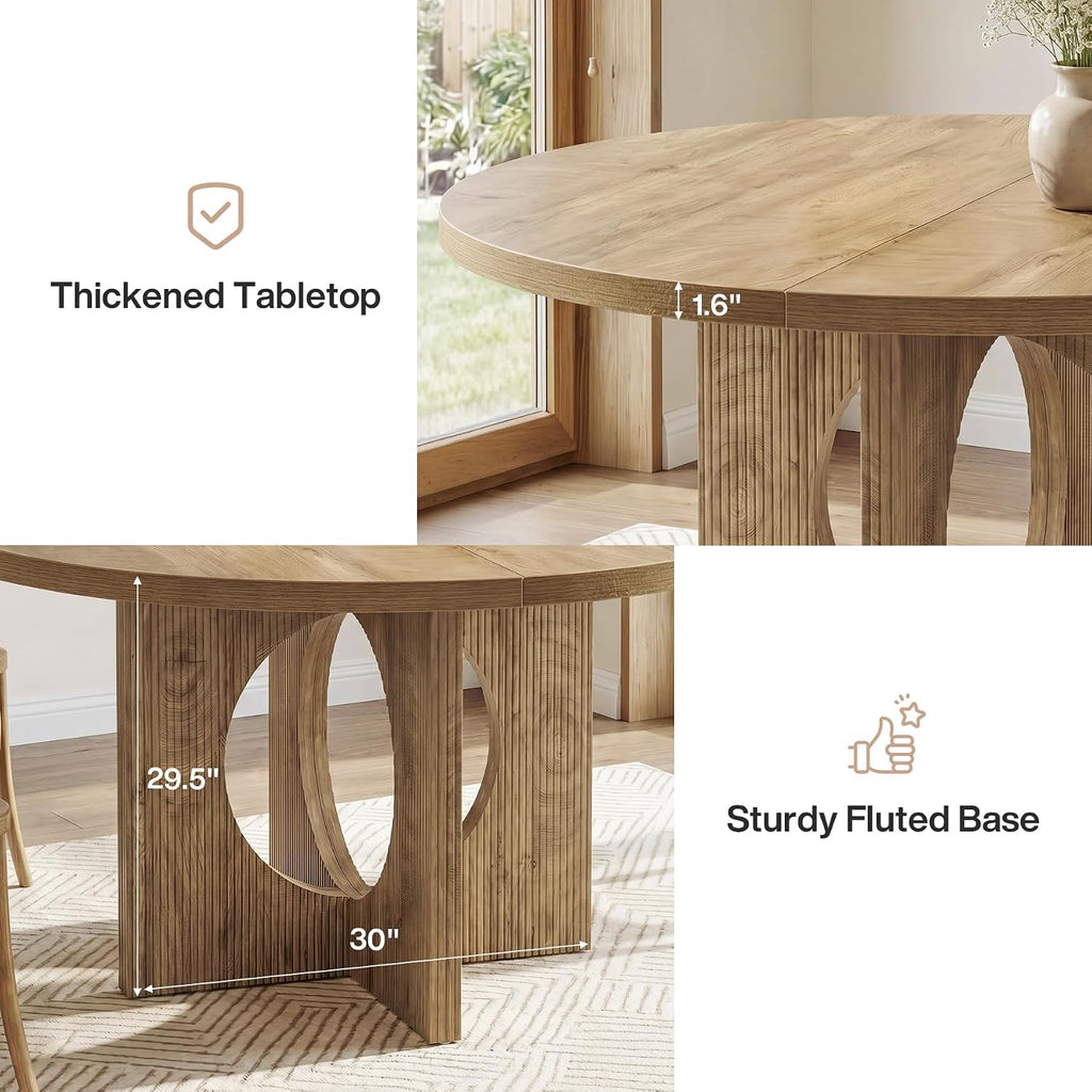 Tribesigns 47" Round Dining Table for 4-6, Circle Wooden Farmhouse Kitchen Table with Pedestal Base, Dinner Table for Kitchen, Living Room, Apartment, Easy Assembly, Rustic Brown