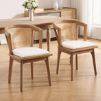 BESTANO Rattan Dining Chairs Set of 4, Mid Century Modern Farmhouse Wood Dining Room Chairs, Upholstered Comfortable Kitchen Dining Side Chair with Cane Woven Back, Beige Linen