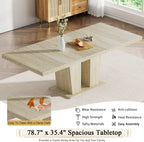 7-Piece Extendable Dining Table Set for 6, 63-78" Faux Travetine Kitchen Table Set for 6 with Grey Tufted Chairs, Rectangular Expandable Dining Room Table with Dual Columns Base,Space-Saving