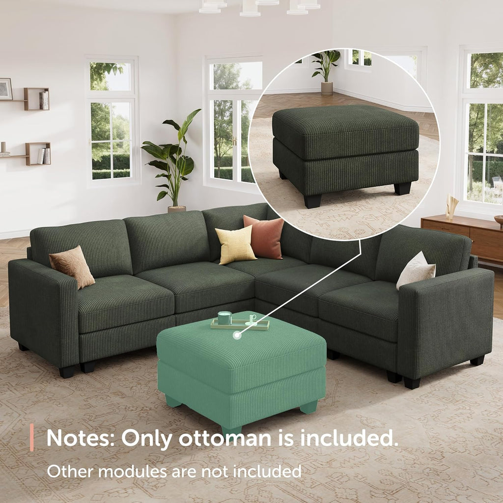 HONBAY Modern Corduroy Ottoman Module Sofa, 28.4 Inch Square Ottoman Bench with Storage, Green