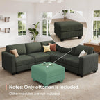 HONBAY Modern Corduroy Ottoman Module Sofa, 28.4 Inch Square Ottoman Bench with Storage, Green