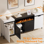 Sideboard Buffet Cabinet with Storage, 80" Large Credenza with 40" Fireplace, Wood Coffee Wine Bar Console Table with 4 Doors & Open Shelf for Dining Room, Living Room, Black & White