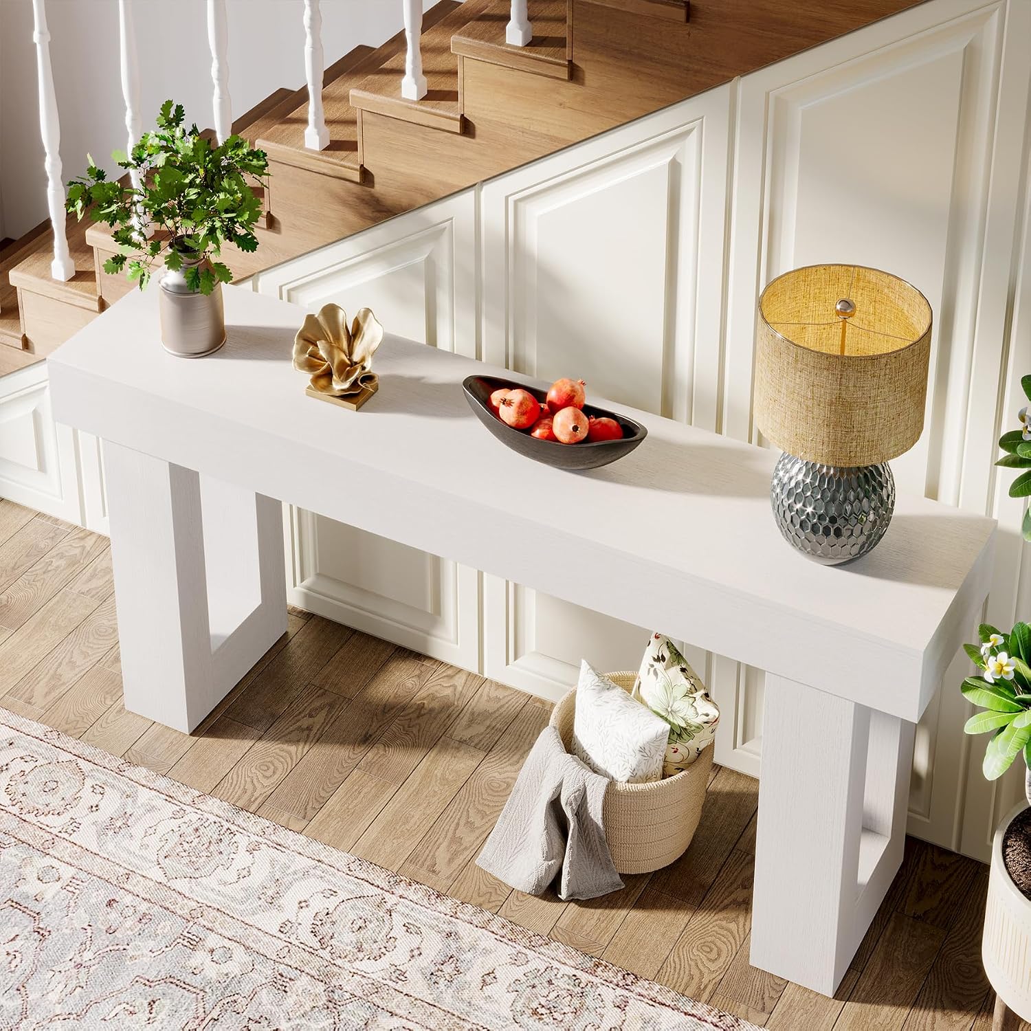 Tribesigns 63-Inch Long Console Table, Farmhouse Wooden Sofa Table Behind The Couch, Narrow Entryway Table for Entrance, Hallway, Living Room (White)