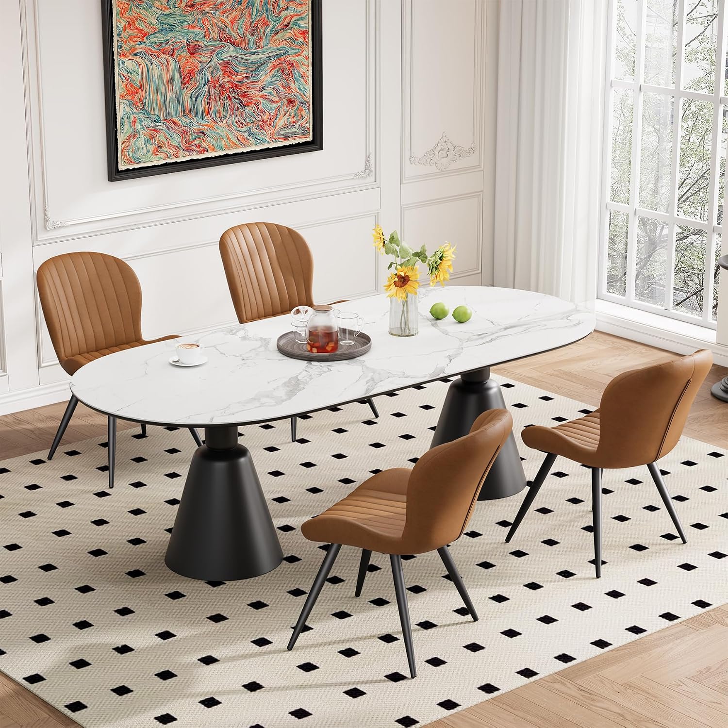 Dining Chairs Set of 4, Modern Dining Room Chairs, Fabric Kitchen Chair Upholstered Dining Chairs with Thick Cushions for Kitchen and Dining Room Brown