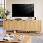 Fluted Sideboard Buffet Cabinet with Storage, 2 Doors Modern Sideboard Cabinet for Living Room, Wood Coffee Bar Cabinets with Adjustable Shelves Accent Credenza for Kitchen, Entryway, Natural
