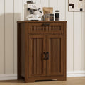 Buffet Cabinet with Storage Drawer, Farmhouse Coffee Bar Table with Storage Drawer and Adjustable Shelf, Small Fluted Sideboard Cabinet for Kitchen, Dining Room, Living Room, Entryway, Modern Walnut