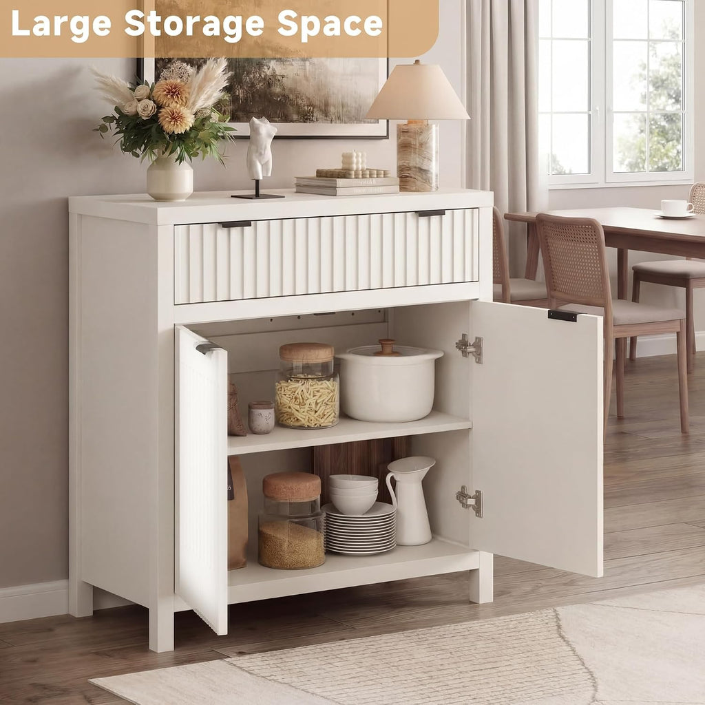 Fatmok Fluted Buffet Cabinet with Storage Set of 2, 34" Tall Modern Arched Sideboard Cabinet w/AdjustableShelves,Wooden Modular Coffee Bar for Dining Room, Kitchen, Living Room, Entryway, White