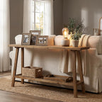 HOKYHOKY Reclaimed Solid Wood Console Table, 59" Farmhouse Entryway Tables | Long Rectangular Couch Table Behind Sofa, 2 Tiers Accent Tables, Hallway, Entrance, Foyer, Living Room