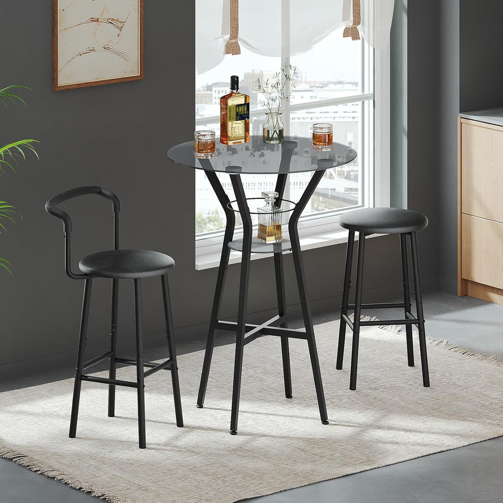 YATINEY Bar Table, 2-Tier Round High Top Table, Pub Table, Home Bar Counter Height, Bistro Tables, for Kitchen, Living Room, Meeting Room, Pub, Transparent and Black BT03BK