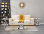 Modern Marble End Table Luxury White Faux Marble Sofa Side Table with Silver Mirrored Stainless Steel Base Square Bedside Tables Nightstand for Living Room Bedroom Office