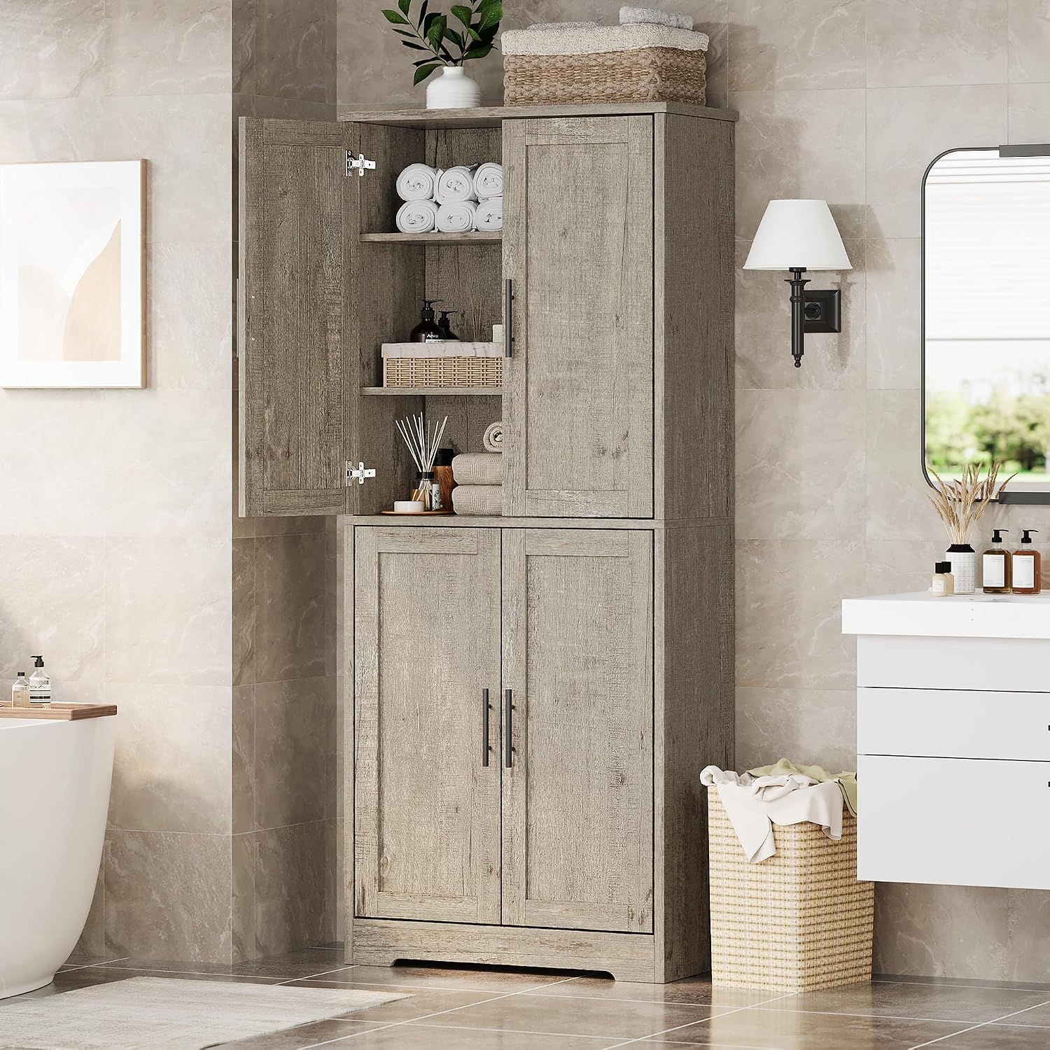 70" Tall Pantry Cabinet, Kitchen Pantry Storage Cabinets with 2 Door and 3 Adjustable Shelves, for Kitchen, Dining Room, Living Room and Bathroom