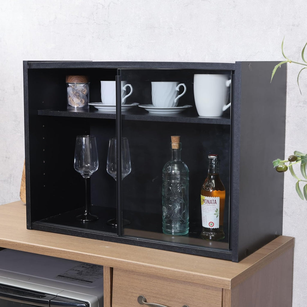 不二貿易(Fujiboeki) Fuji Boeki 99699 Cupboard, Kitchen Storage, Width 23.6 x Depth 11.4 x Height 17.3 inches (60 x 29 x 44 cm), Black Glass Door, Movable Shelf, Assembly