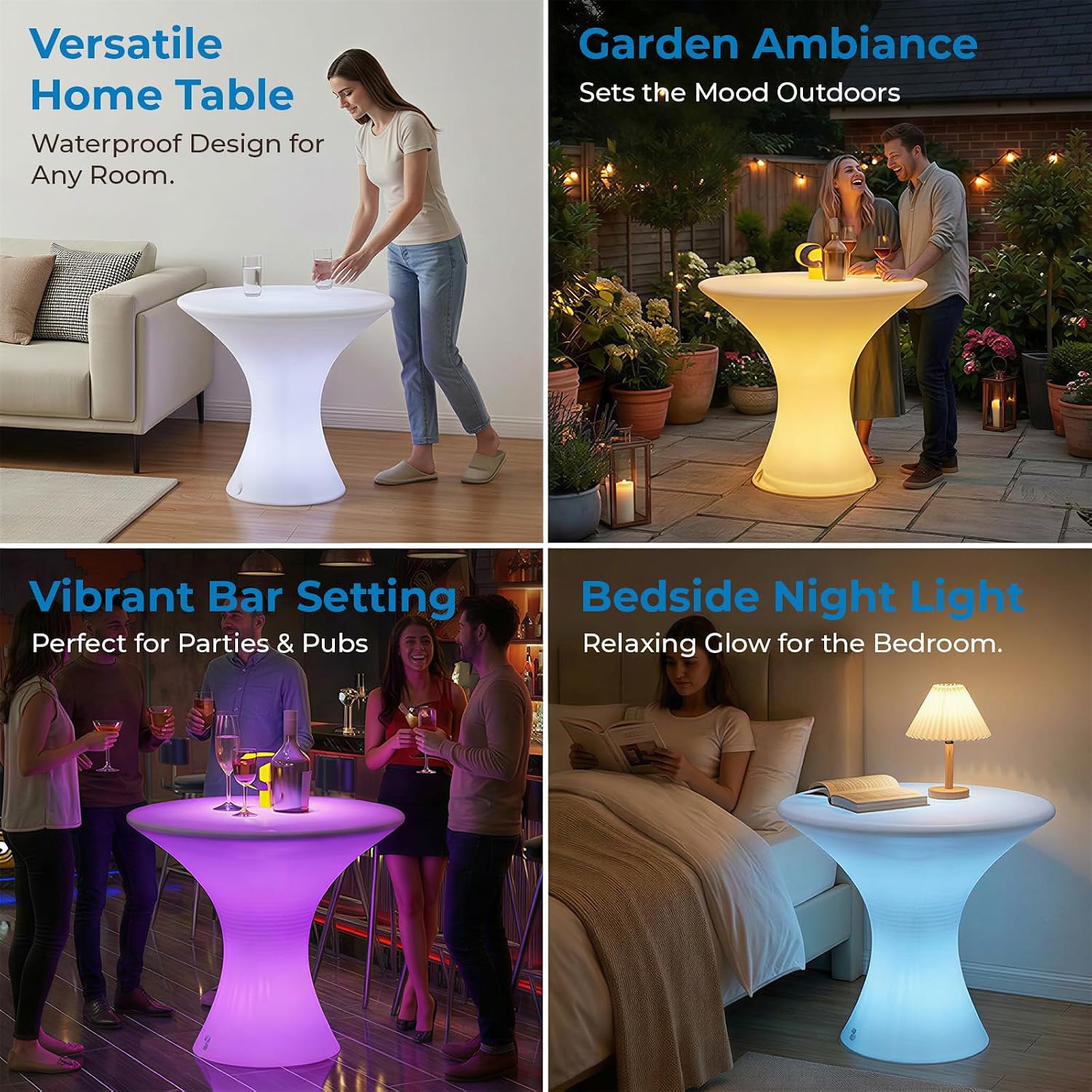 Mjkone 23" H LED Light Up Bar Table with Remote Controls, Rechargable Cocktail Tables for Party with 16 RGB Multi-Colored Lights, Waterproof Light Up Luminous Furniture for Home Bars, Round 1 Piece