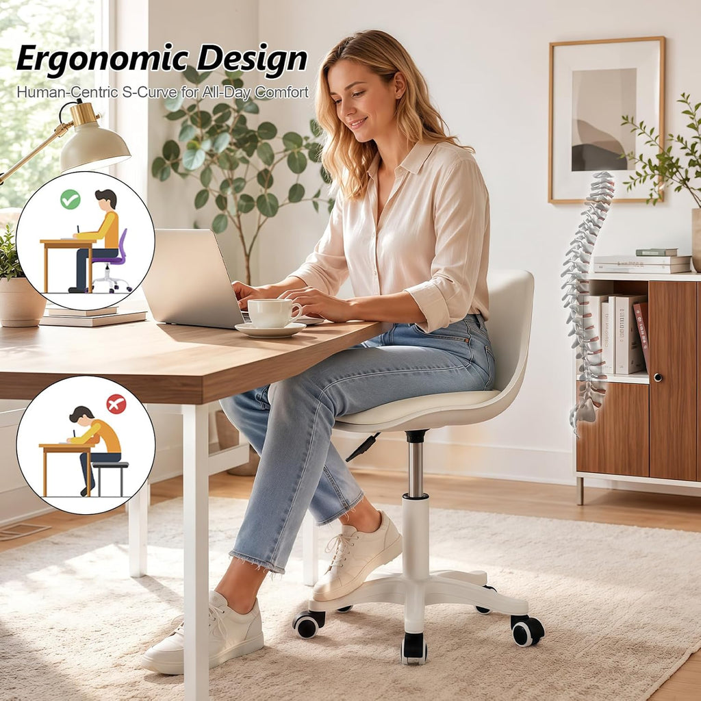 JPBSTO Small Desk Chair Cute, Swivel Armless Task Chair with Soft Padded Cushion, Height Adjustable Home Office Desk Chair with Back for Study Room, Vanity, Office Work, Bedroom
