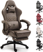 Dowinx Big & Tall Vintage Gaming Chair for Adults, 400 lb Capacity Heavy Duty Ergonomic Computer Chair with Massage Lumbar, Footrest & Easy Side Recline, Brown