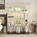 65" H 4-Shelf Glass Display Storage Cabinet with LED Lights Strip & Double Doors, Modern Curio Cabinet Collection Display Case with Lockable Casters & Lock for Living Room (Black)