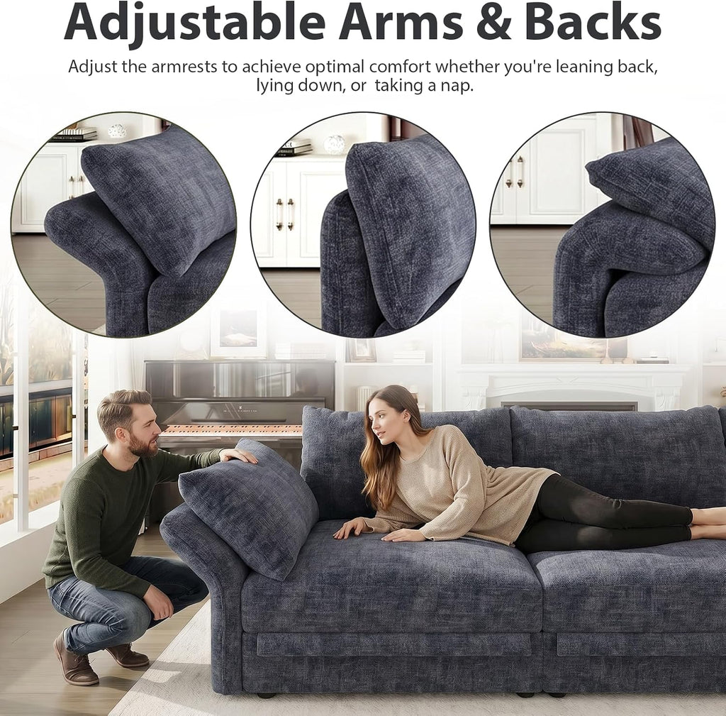 DreamDashio 159" 8-Seat U-Shaped Sectional Sofa, Oversized Modular Cloud Couch with Storage, Adjustable Arms & High Back, Dark Grey Chenille for Large Living Room