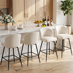 Counter Height Bar Stools Set of 2, 360° Swivel Upholstered Barstools with Backs and Metal Legs, 26" H Seat Height, Linen Fabric in Beige