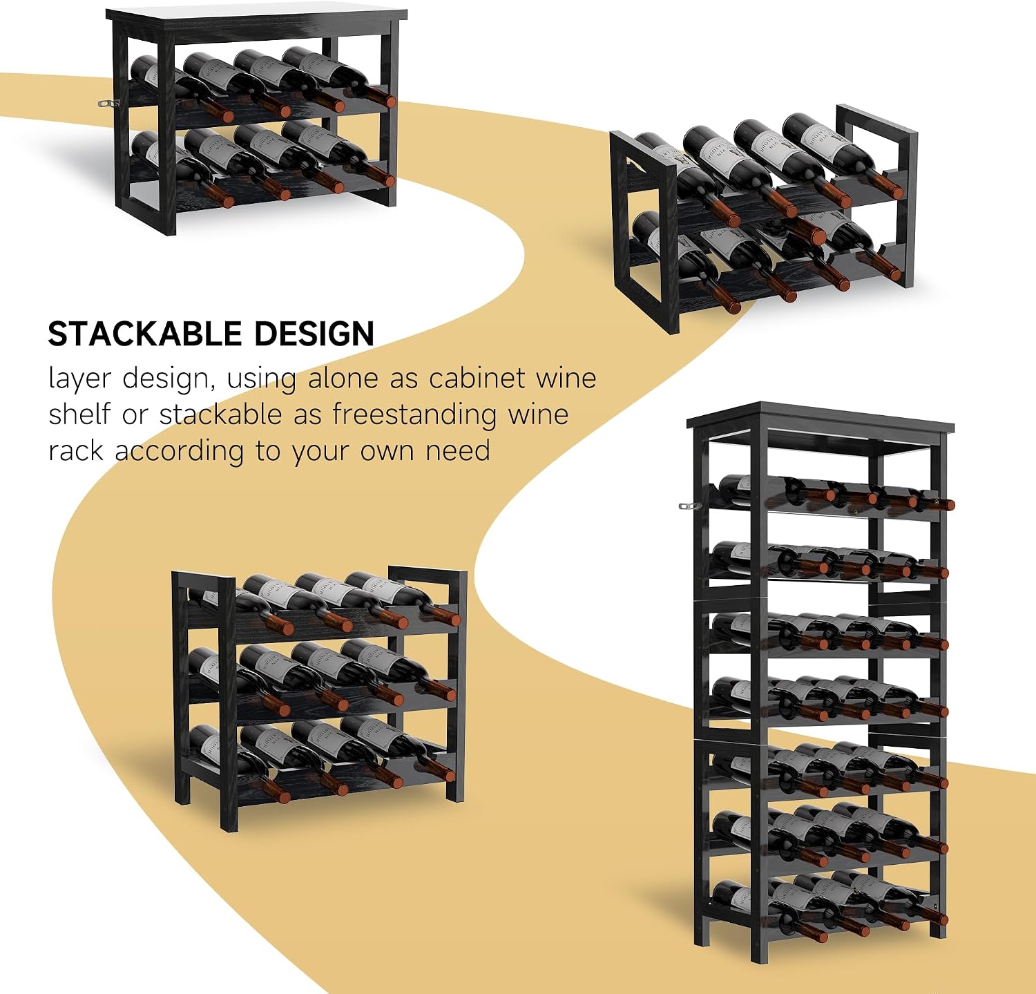 28-Bottle Wine Rack Free Standing Floor, Solid Wood 7-Tier Display Wine Storage Shelves with Tabletop, Wobble-Free Bottle Holder for Cellar Kitchen Bar Dining Room Living Room