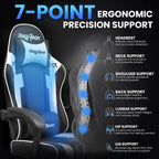 Gaming Chair for Adults Gamer Game Ergonomic PC Chair, 7-Point Support | Pocket Springs & Foam,51cm Wide Seat,Sync Armrests, 90°-135° Backrest, PU Leather, Black and White, 400lbs Load